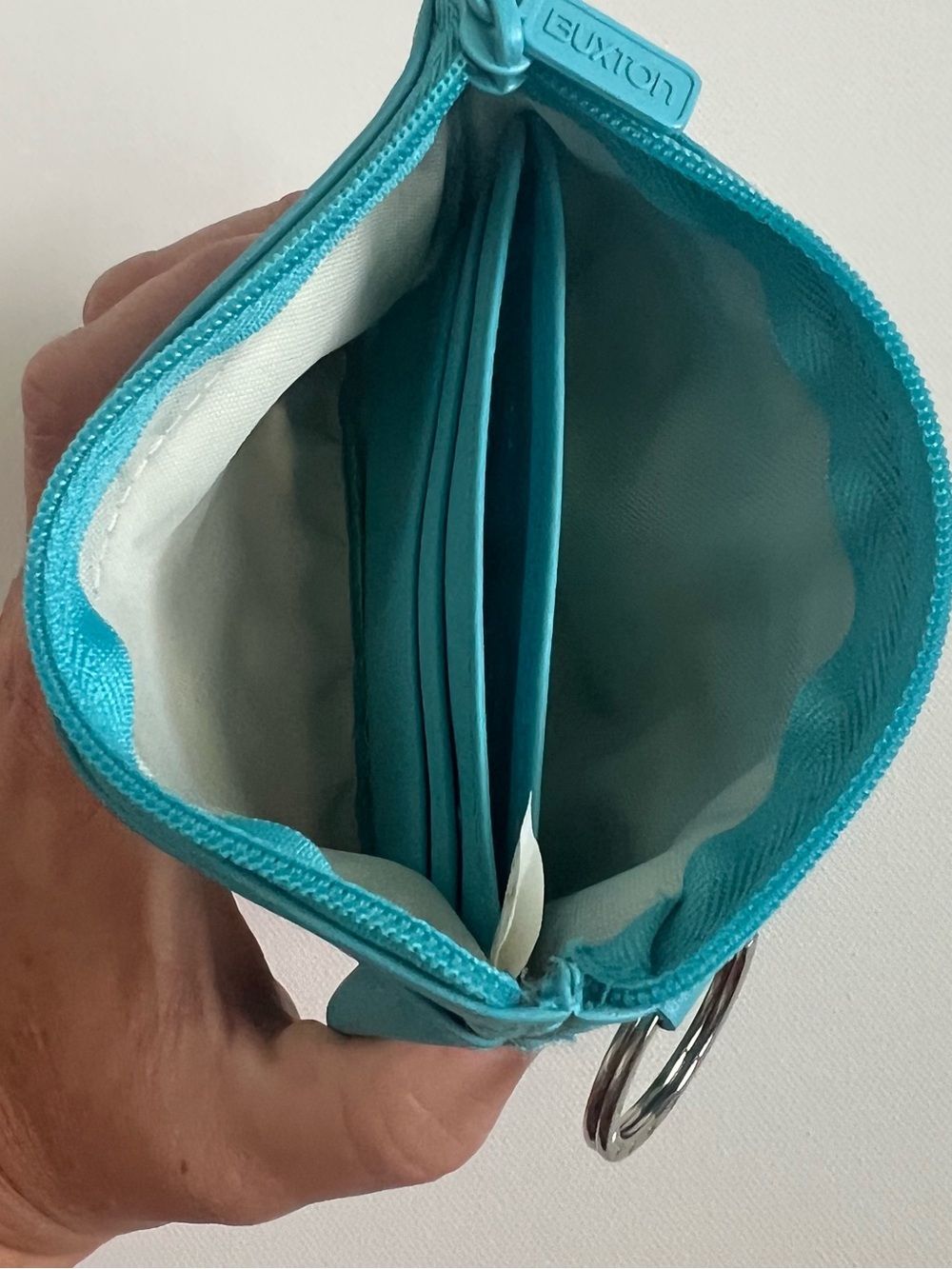 Buxton Teal Leather Card & ID Holder with Zip - Picture 5 of 9